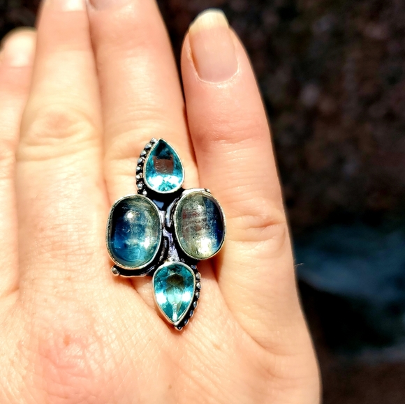 New Kyanite & Blue Topaz 925 Silver Ring. - Picture 3 of 5